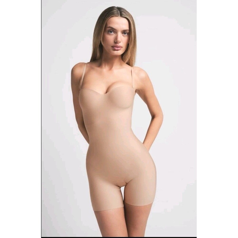 Skims Shapewear Womens Large Clay Body Core Sculpt Underwire Mid Thigh Bodysuit